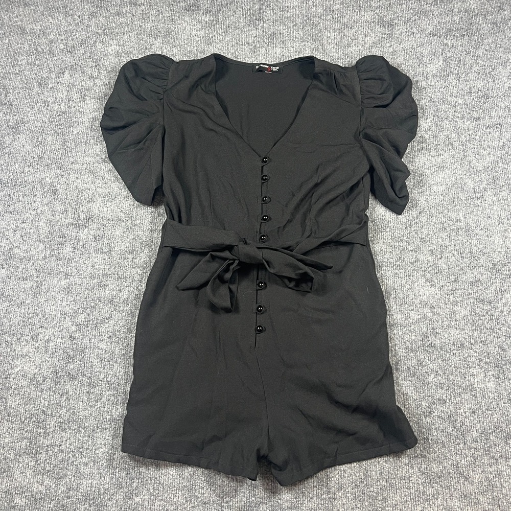 Selene & Yareli By Modas Martha Romper Womens Black Puff Sleeve V Neck Stretch